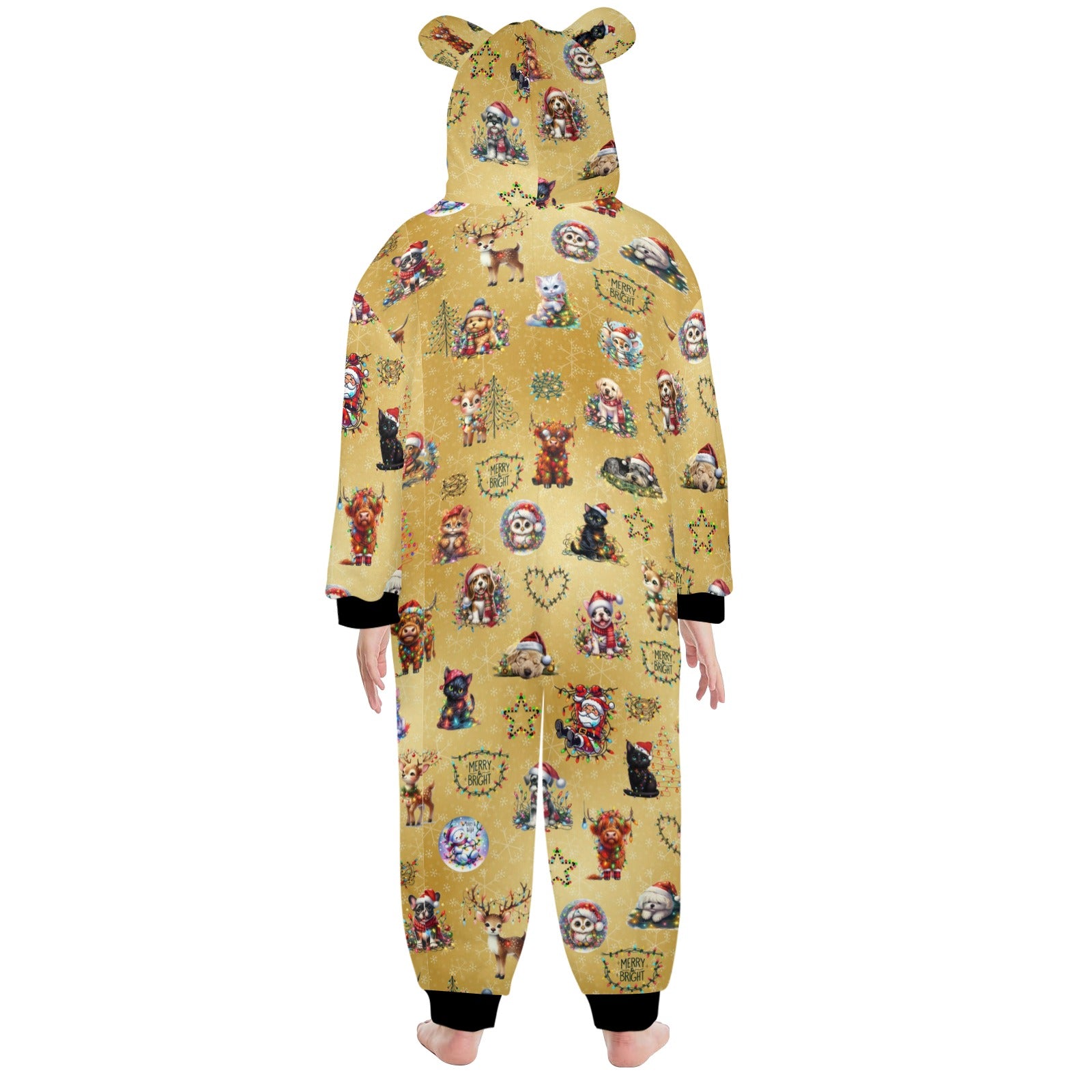 Cute, Fleecy, Zip-Up Onesie PJs For 8-15 Years, With Hood, Ears, Pockets, in a Variety of Christmassy Designs