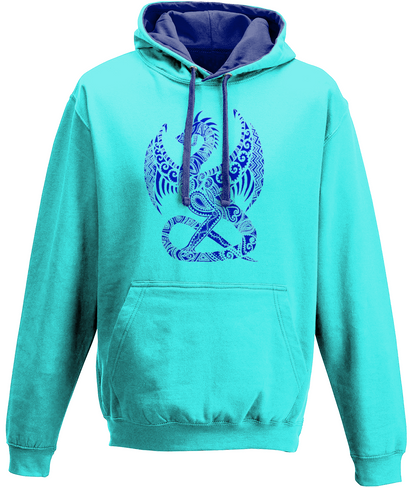Two-Tone Hoodie (WRAP Cert) with Aztec Style Dragon in Electric Blue